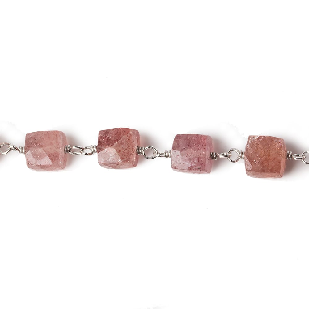 6x6mm Strawberry Quartz faceted cube Silver .925 Chain by the foot 26 pcs (ONLINE ORDER ONLY)