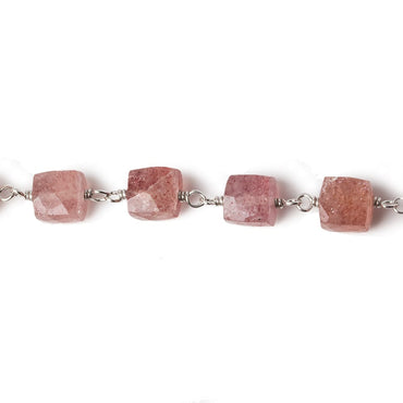 6x6mm Strawberry Quartz faceted cube Silver .925 Chain by the foot 26 pcs (ONLINE ORDER ONLY)