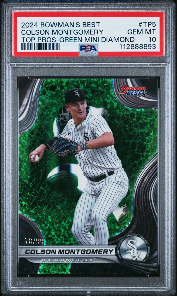 Graded 2024 Topps Bowmans Best Colson Montgomery #TP5 Top Prospects Green Mini Diamond /99 Rookie RC Baseball Card PSA 10 Gem Mint (ONLINE ORDER ONLY)