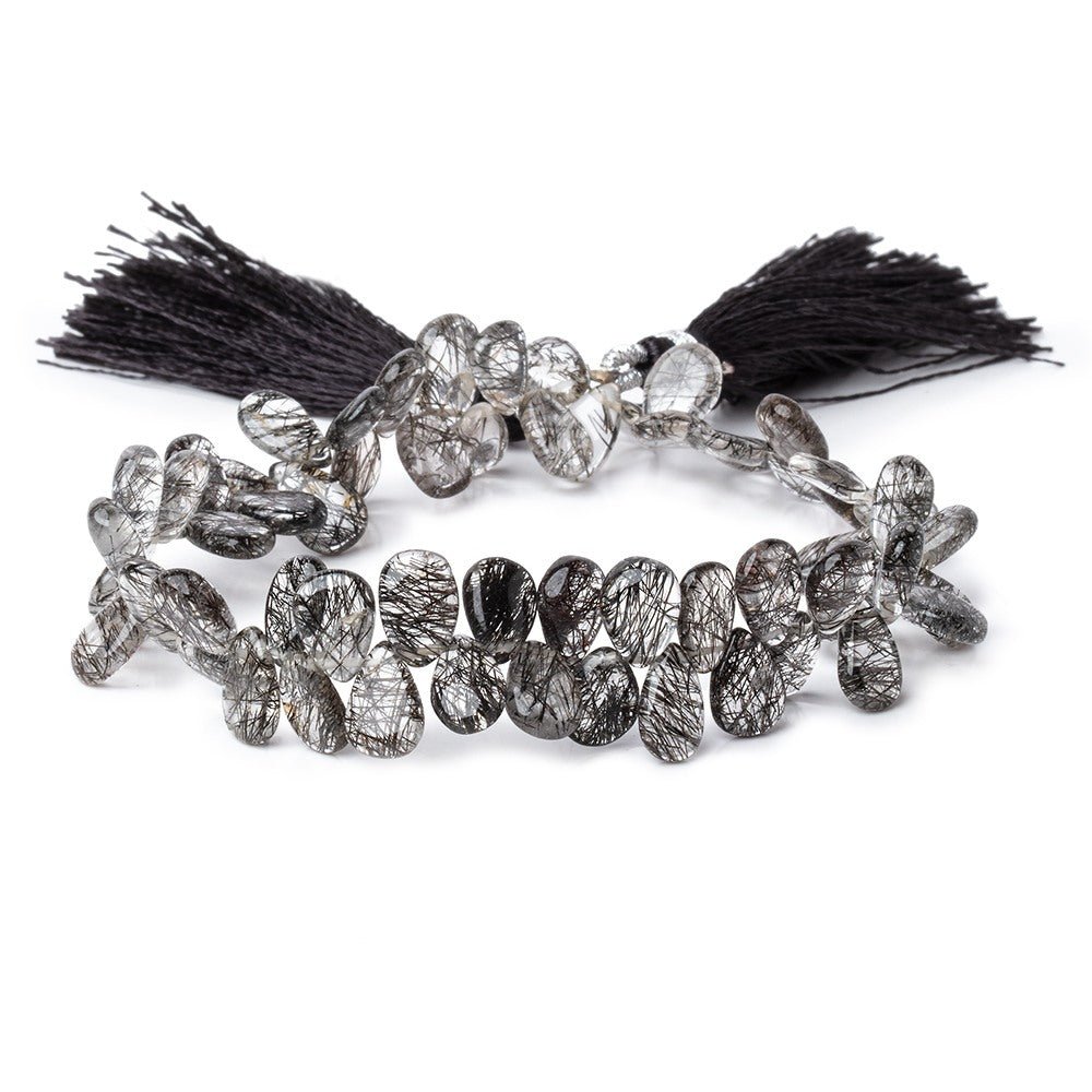 7-10mm Black Tourmalinated Quartz Plain Pear Beads 7.5 inch 60 pieces (ONLINE ORDER ONLY)