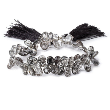 7-10mm Black Tourmalinated Quartz Plain Pear Beads 7.5 inch 60 pieces (ONLINE ORDER ONLY)