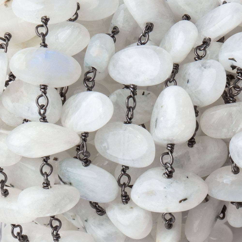 7-10mm Rainbow Moonstone Plain Nuggets on Black Gold over .925 Silver Chain (ONLINE ORDER ONLY)