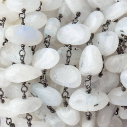 7-10mm Rainbow Moonstone Plain Nuggets on Black Gold over .925 Silver Chain (ONLINE ORDER ONLY)