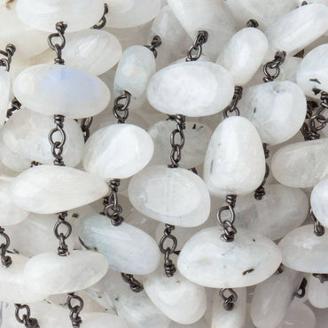7-10mm Rainbow Moonstone Plain Nuggets on Black Gold over .925 Silver Chain (ONLINE ORDER ONLY)
