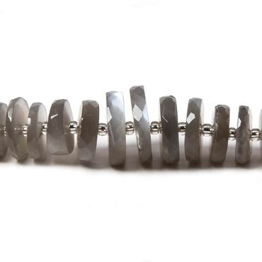 7-11.5mm Platinum Grey Moonstone faceted heishi beads 16 inch 92 pieces (ONLINE ORDER ONLY)