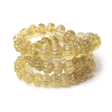 7-12.5mm Lemon Quartz Hand Carved Melon Rondelles 17 inch 59 Beads AA (ONLINE ORDER ONLY)
