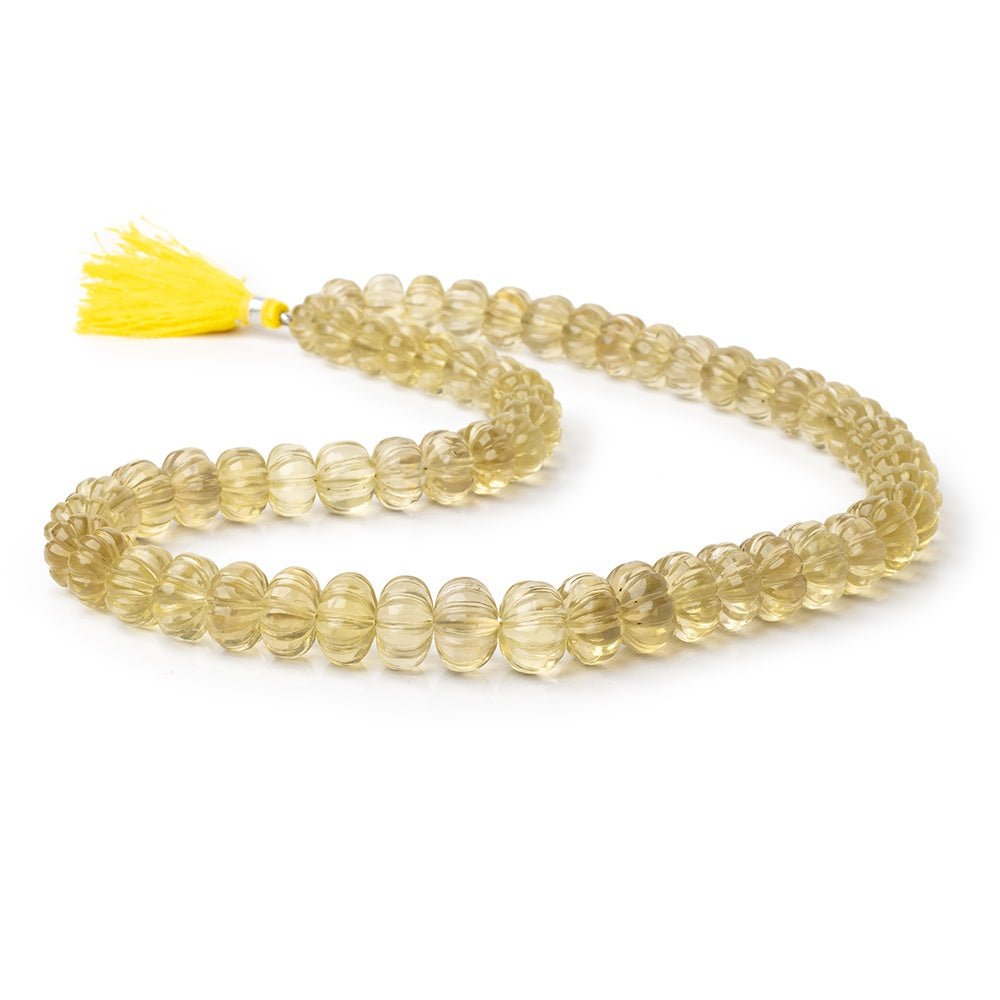 7-12.5mm Lemon Quartz Hand Carved Melon Rondelles 17 inch 59 Beads AA (ONLINE ORDER ONLY)