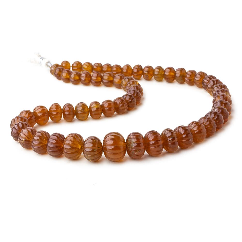 7-14mm Hessonite Garnet hand carved Melon rondelles 16 inch 57 beads AA Grade (ONLINE ORDER ONLY)
