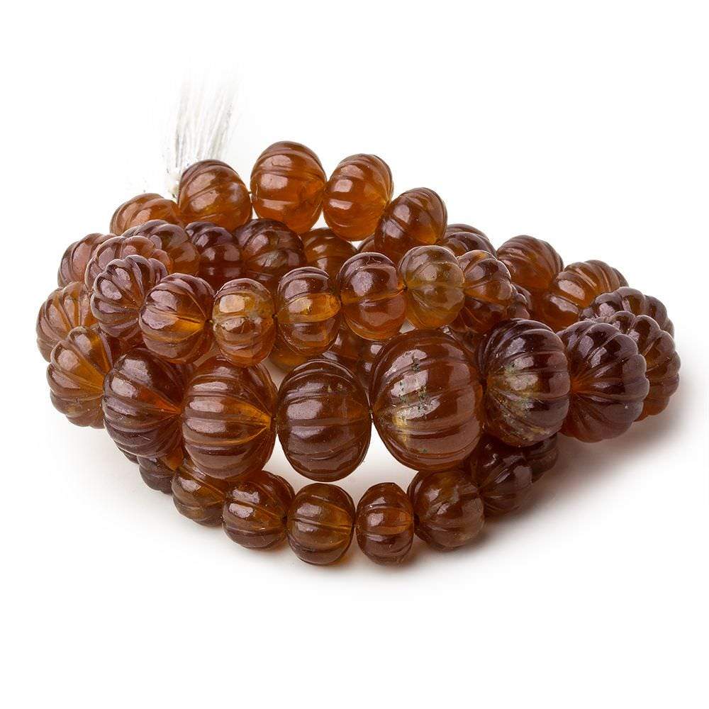 7-14mm Hessonite Garnet hand carved Melon rondelles 16 inch 57 beads AA Grade (ONLINE ORDER ONLY)