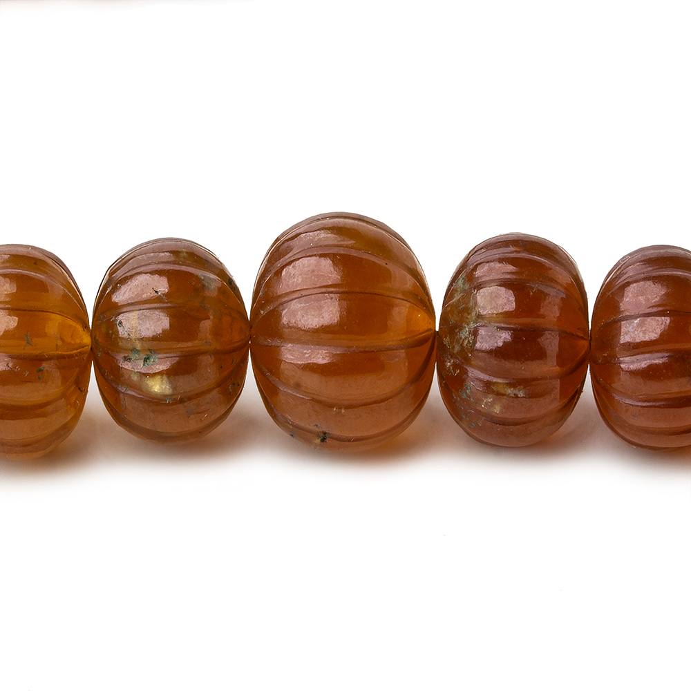 7-14mm Hessonite Garnet hand carved Melon rondelles 16 inch 57 beads AA Grade (ONLINE ORDER ONLY)