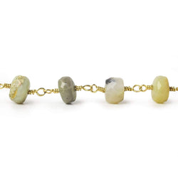 7-7.5mm Blue Peruvian Opal faceted rondelle Gold Chain by the foot 26 pieces (ONLINE ORDER ONLY)