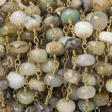 7-7.5mm Blue Peruvian Opal faceted rondelle Gold Chain by the foot 26 pieces (ONLINE ORDER ONLY)