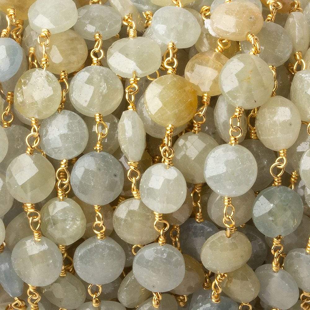 7-7.5mm Fancy Sapphire faceted coin Vermeil Chain by the foot (ONLINE ORDER ONLY)