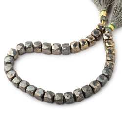 7-7.5mm Golden Pyrite Faceted Cube Beads 8 inch 33 pieces (ONLINE ORDER ONLY)