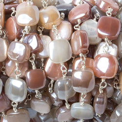 7-7.5mm Mystic Moonstone puffy square .925 Silver Chain by the foot 24 pcs (ONLINE ORDER ONLY)
