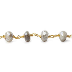 7-7.5mm Mystic Platinum Grey Moonstone faceted rondelle Gold Chain by the foot 24 pcs (ONLINE ORDER ONLY)