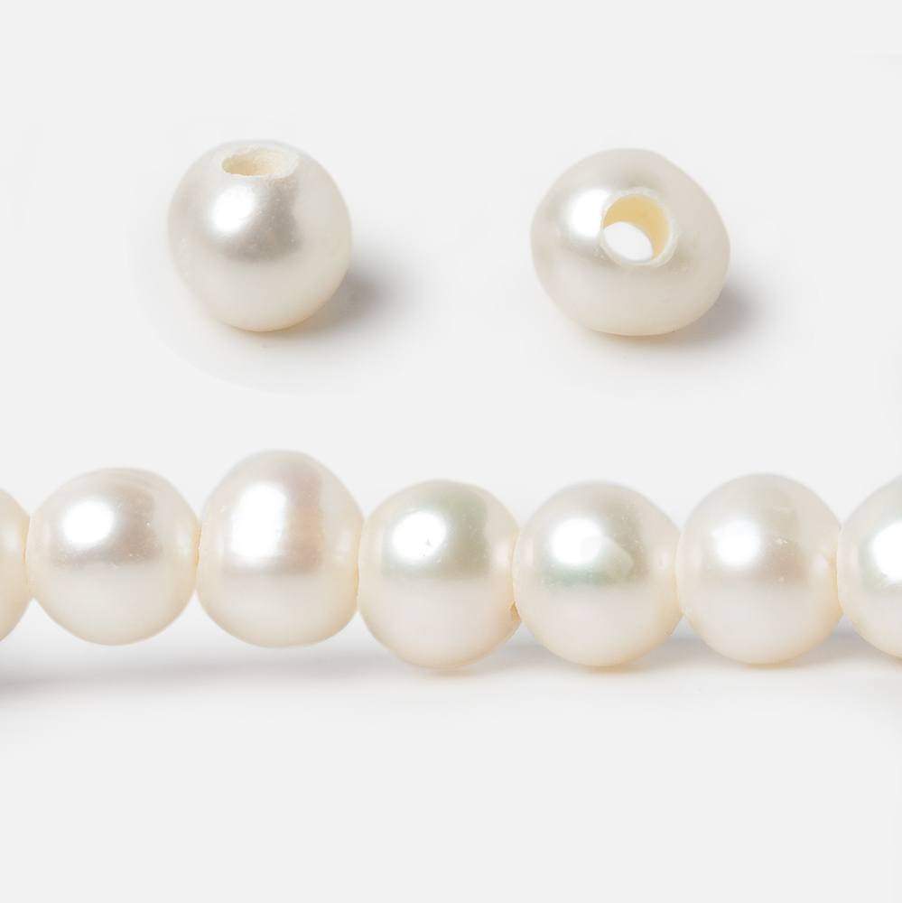 7 - 7.5mm Off White Off Round 2.5mm Large Hole Freshwater Pearl 8 inch 32 pieces (ONLINE ORDER ONLY)