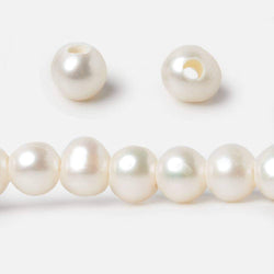 7 - 7.5mm Off White Off Round 2.5mm Large Hole Freshwater Pearl 8 inch 32 pieces (ONLINE ORDER ONLY)