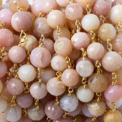 7-7.5mm Pink Peruvian Opal Faceted Round with Vermeil Chain by the foot 26 pieces (ONLINE ORDER ONLY)