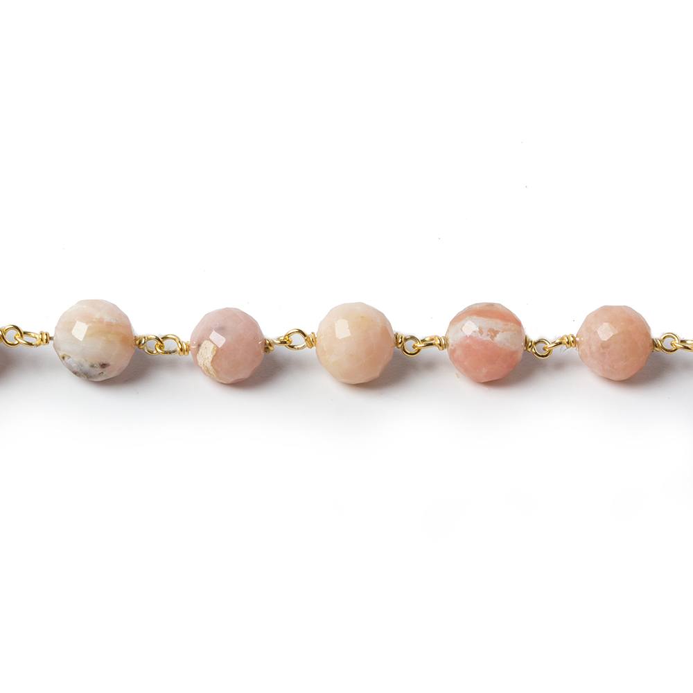 7-7.5mm Pink Peruvian Opal Faceted Round with Vermeil Chain by the foot 26 pieces (ONLINE ORDER ONLY)