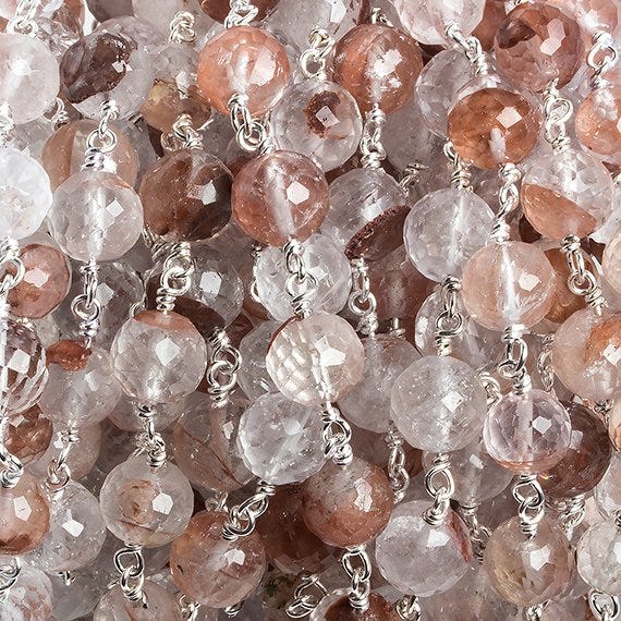 7-8.5mm Ferrous Quartz faceted round .925 Silver Chain by the foot 23 beads (ONLINE ORDER ONLY)