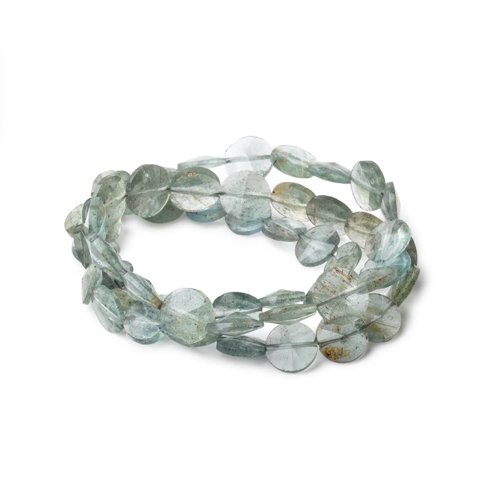 7-8.5mm Moss Aquamarine Fancy Faceted Coin Beads 15 inch 53 pieces (ONLINE ORDER ONLY)