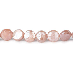 7-8.5mm Mystic Dark Peach Moonstone faceted coins 14 inch 42 beads (ONLINE ORDER ONLY)