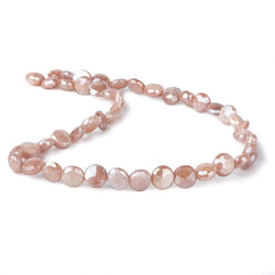7-8.5mm Mystic Dark Peach Moonstone faceted coins 14 inch 42 beads (ONLINE ORDER ONLY)