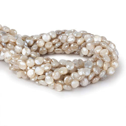 7-8.5mm Mystic Light Off White Moonstone faceted coins 14 inch 42 beads (ONLINE ORDER ONLY)