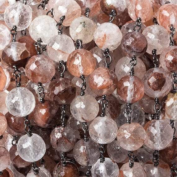 7-8.5mm Ferrous Quartz faceted round Black Gold .925 Chain by the foot 23 beads (ONLINE ORDER ONLY)