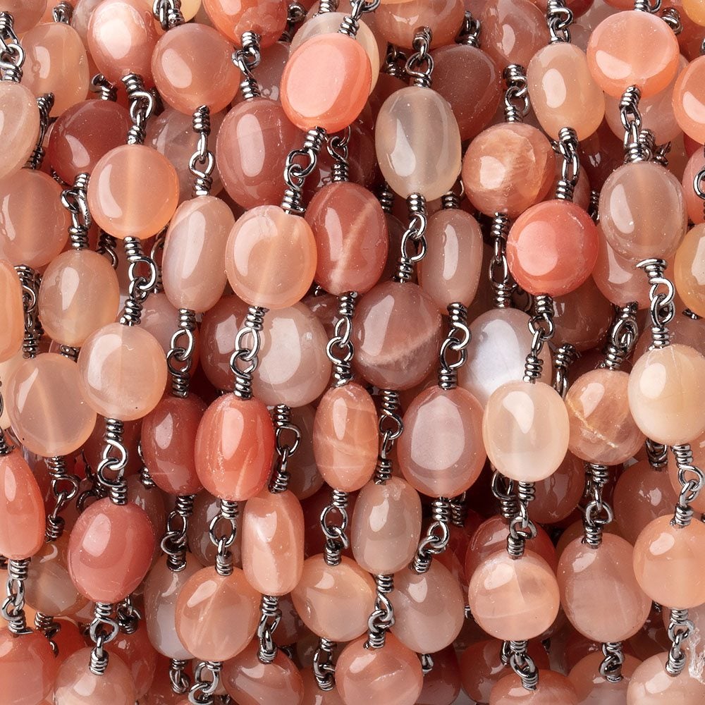 7-8mm Angel Skin Moonstone Plain Nuggets on Black Gold Plated Chain (ONLINE ORDER ONLY)