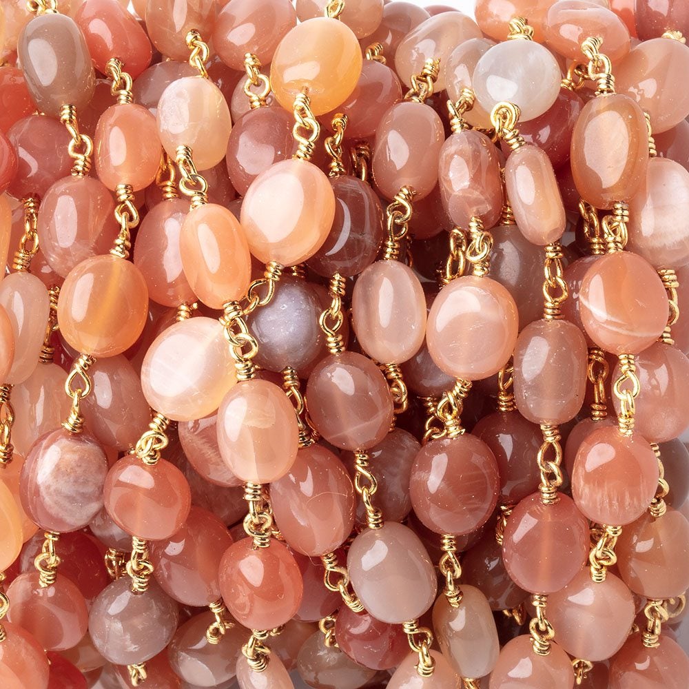 7-8mm Angel Skin Moonstone Plain Nuggets on Gold Plated Chain (ONLINE ORDER ONLY)