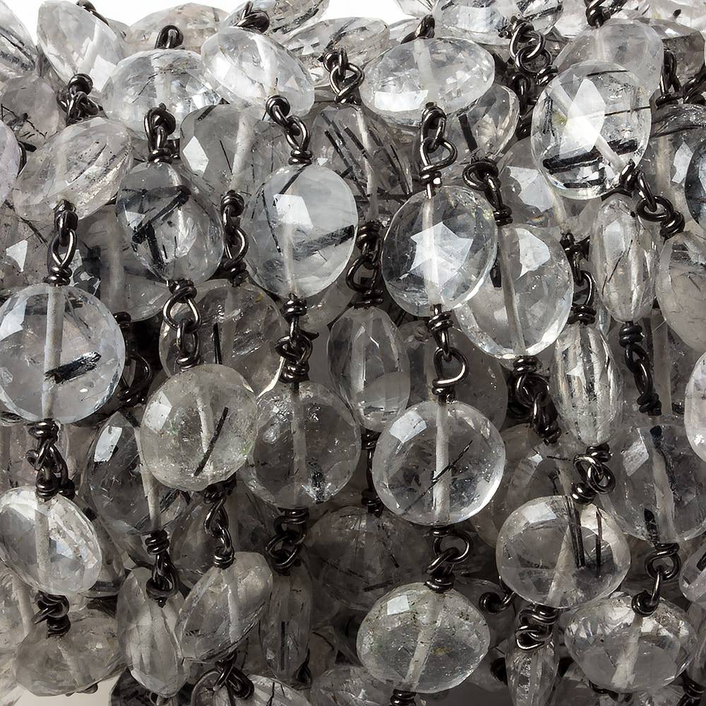 7-8mm Black Tourmalinated Quartz coin Black Gold .925 Silver Chain by the foot (ONLINE ORDER ONLY)