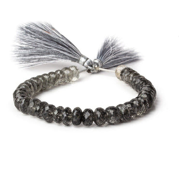 7-8mm Black Tourmalinated Quartz faceted rondelles 7 inch 39 beads AA (ONLINE ORDER ONLY)