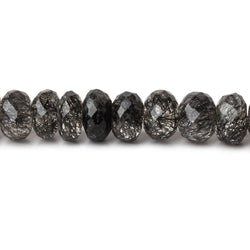 7-8mm Black Tourmalinated Quartz faceted rondelles 7 inch 39 beads AA (ONLINE ORDER ONLY)