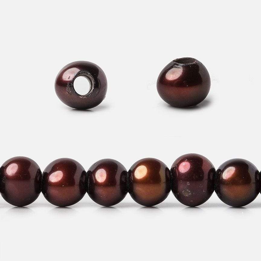 7-8mm Brick Red Large Hole Off Round Freshwater Pearl 2.5mm drill hoe, 15 inch, 64 pieces (ONLINE ORDER ONLY)