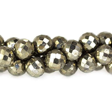 7-8mm Golden Pyrite Faceted Round Beads 8 inch 33 pieces (ONLINE ORDER ONLY)