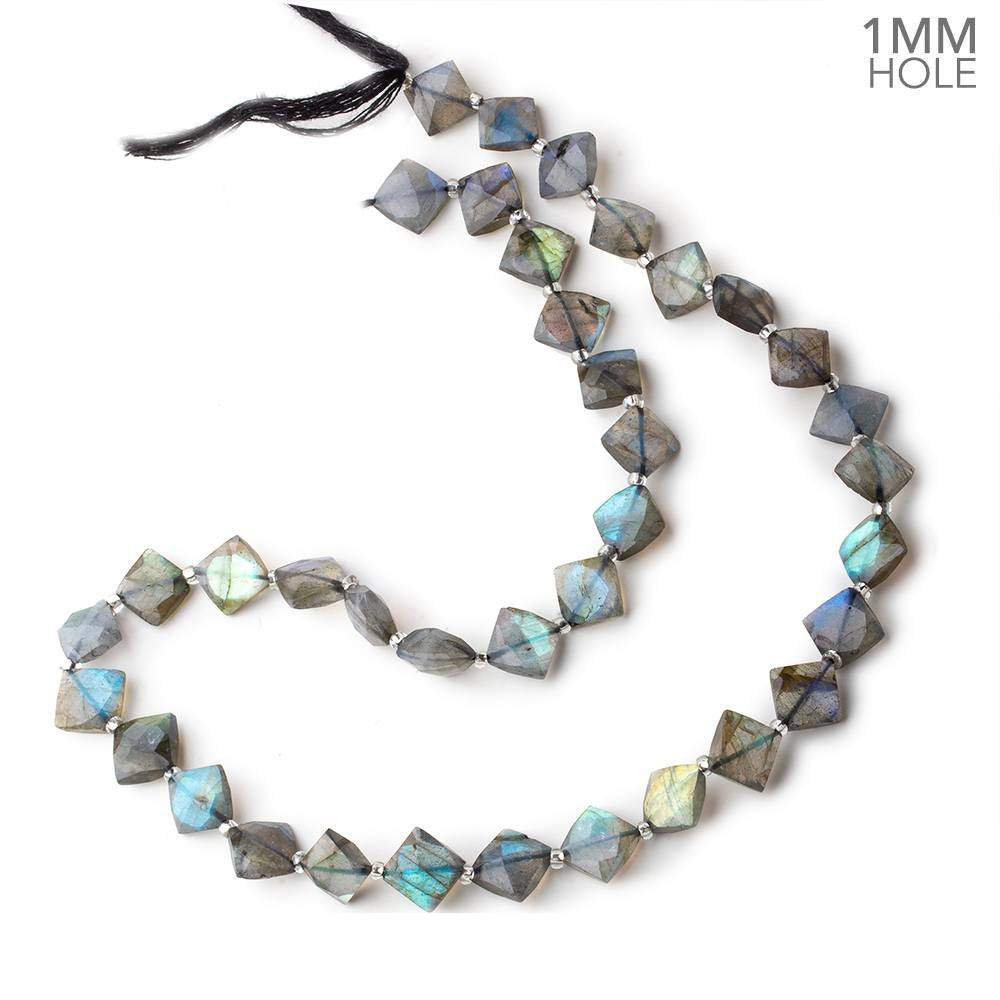 7-8mm Labradorite Corner Drilled Faceted Square Beads 15.5 inch 36 pieces AA 1mm Hole (ONLINE ORDER ONLY)
