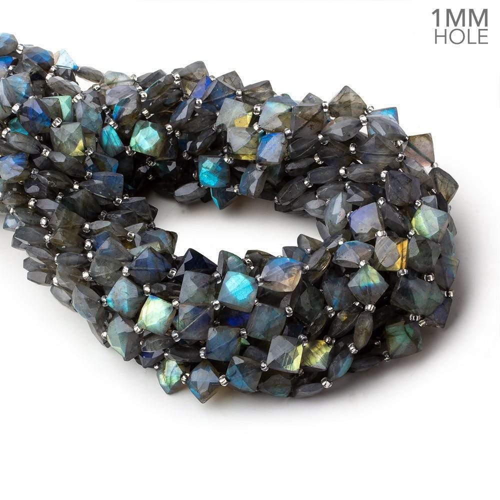 7-8mm Labradorite Corner Drilled Faceted Square Beads 15.5 inch 36 pieces AA 1mm Hole (ONLINE ORDER ONLY)