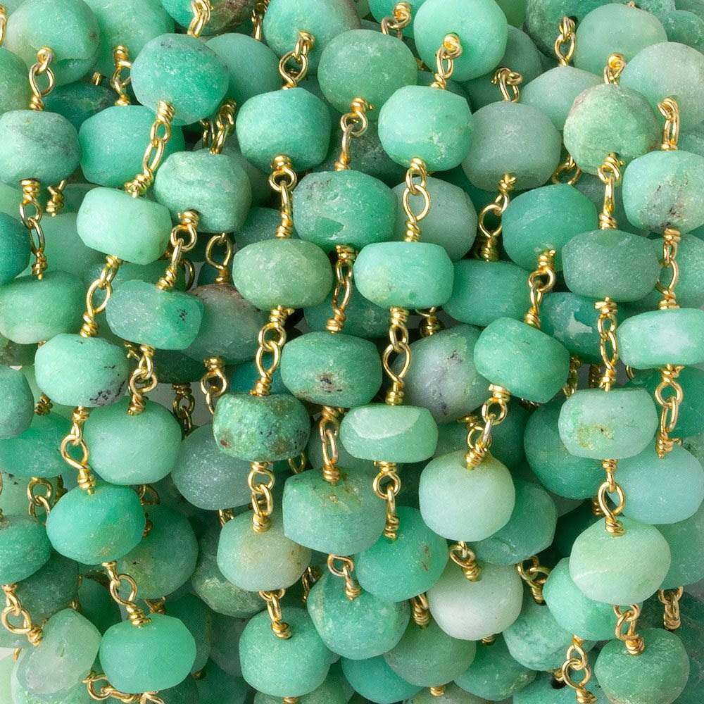 7-8mm Matte Chrysoprase rondelle Gold plated Chain by the foot 28 pieces (ONLINE ORDER ONLY)