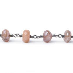 7-8mm Mystic Angel Skin Peach Moonstone faceted rondelle Black Gold Chain by the foot 24 pcs (ONLINE ORDER ONLY)