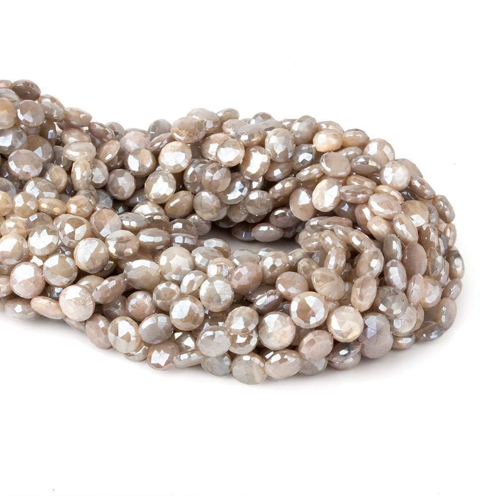 7-8mm Mystic Grey & Off White Moonstone faceted coins 14 inch 43 beads (ONLINE ORDER ONLY)