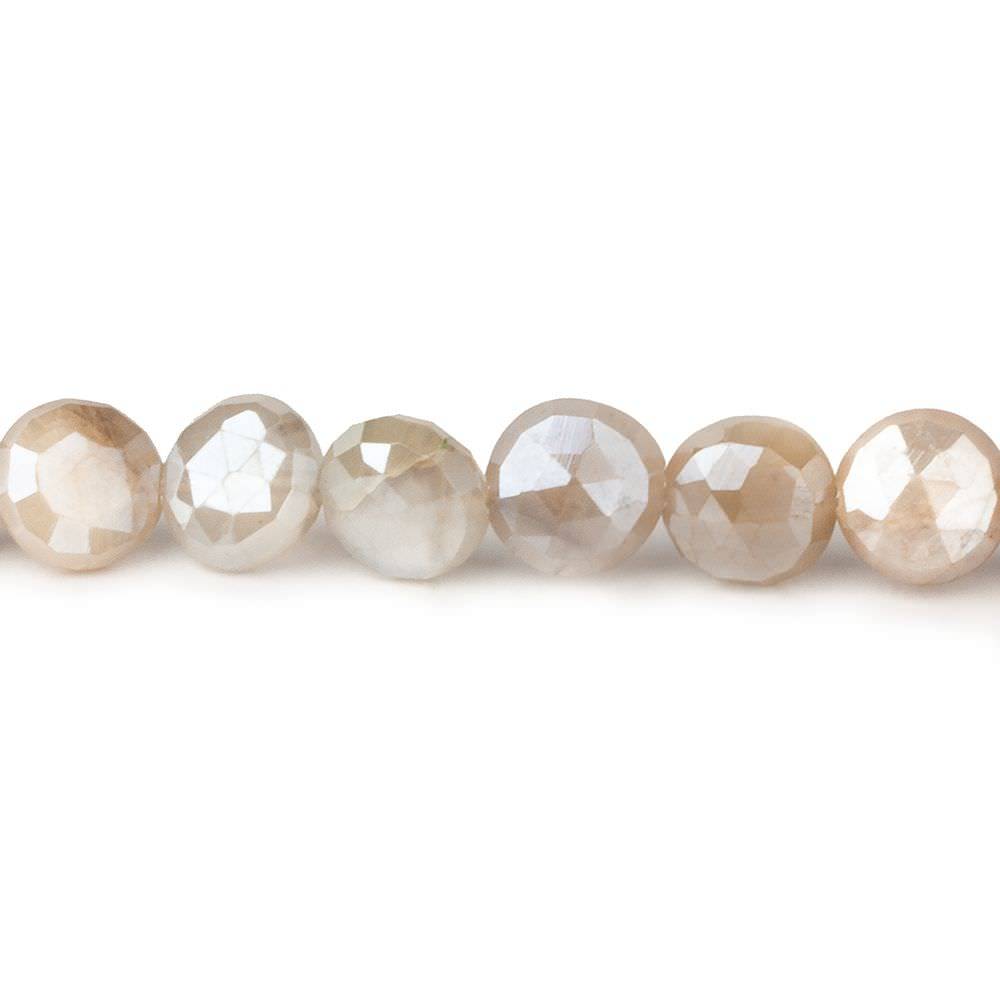 7-8mm Mystic Grey & Off White Moonstone faceted coins 14 inch 43 beads (ONLINE ORDER ONLY)