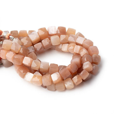 7-8mm Peach Moonstone Faceted Cube Beads 7.5 inch 24 pieces (ONLINE ORDER ONLY)
