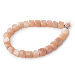 7-8mm Peach Moonstone Faceted Cube Beads 7.5 inch 24 pieces (ONLINE ORDER ONLY)