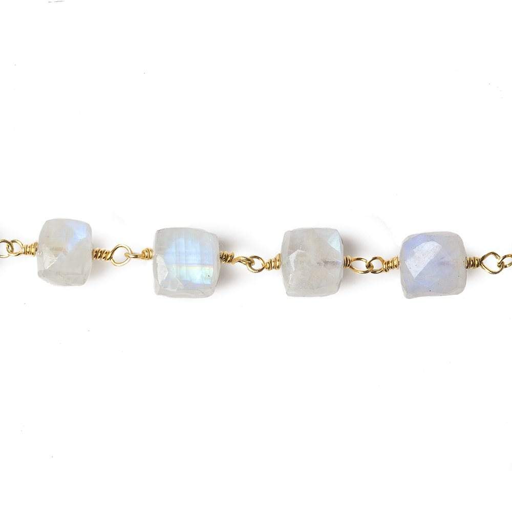 7-8mm Rainbow Moonstone faceted cube Vermeil Chain by the foot 26 beads (ONLINE ORDER ONLY)