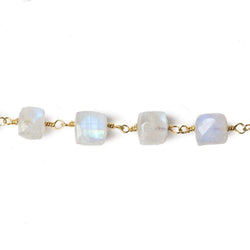 7-8mm Rainbow Moonstone faceted cube Vermeil Chain by the foot 26 beads (ONLINE ORDER ONLY)
