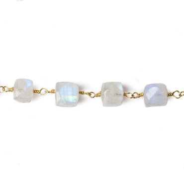 7-8mm Rainbow Moonstone faceted cube Vermeil Chain by the foot 26 beads (ONLINE ORDER ONLY)