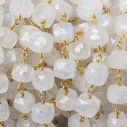 7-8mm Rainbow Moonstone faceted cube Vermeil Chain by the foot 26 beads (ONLINE ORDER ONLY)