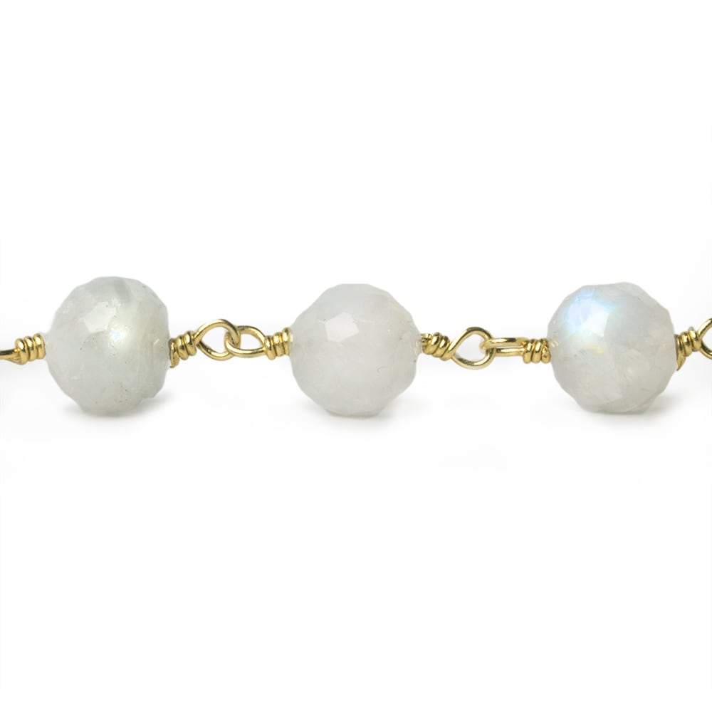 7-8mm Rainbow Moonstone faceted round Gold Chain by the foot 23 pieces (ONLINE ORDER ONLY)